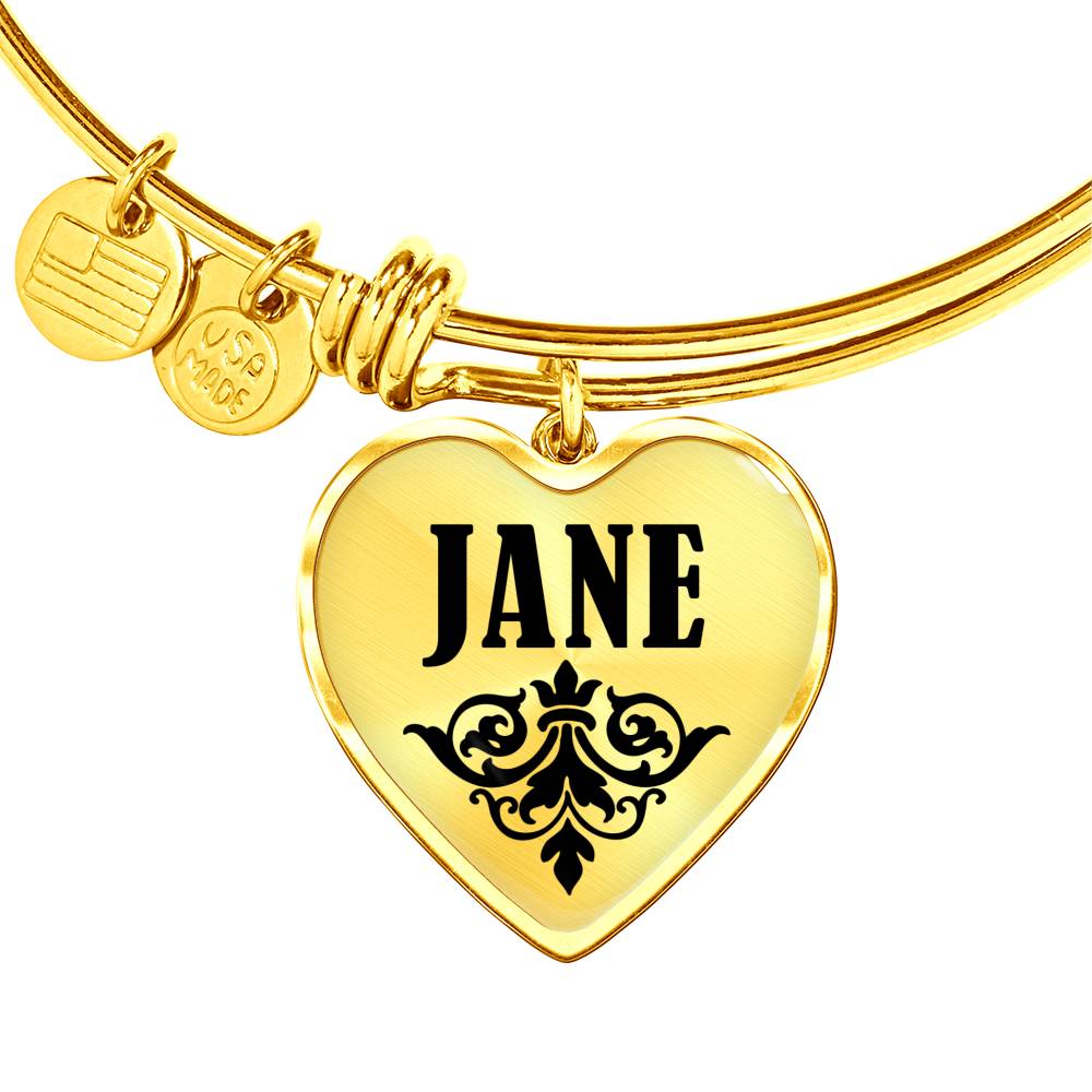 Jane v01 - 18k Gold Finished Heart Pendant Bangle Bracelet