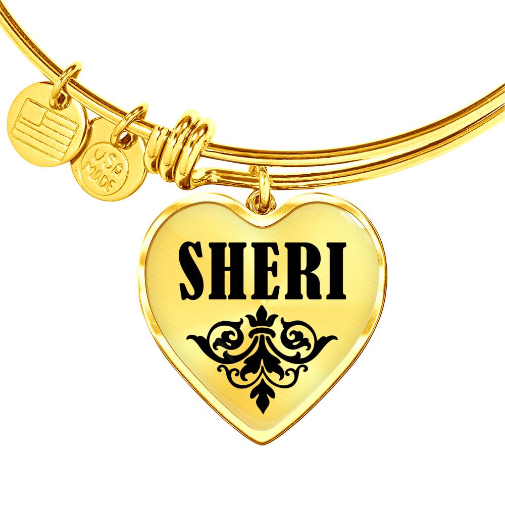 Sheri v01 - 18k Gold Finished Heart Pendant Bangle Bracelet