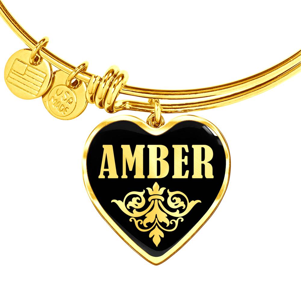 Amber v02 - 18k Gold Finished Heart Pendant Bangle Bracelet