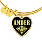 Amber v02 - 18k Gold Finished Heart Pendant Bangle Bracelet