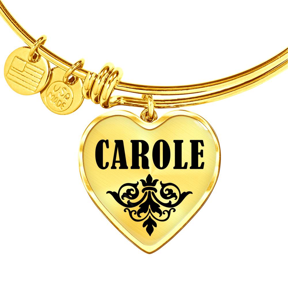 Carole v01 - 18k Gold Finished Heart Pendant Bangle Bracelet