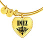 Inez v01 - 18k Gold Finished Heart Pendant Bangle Bracelet