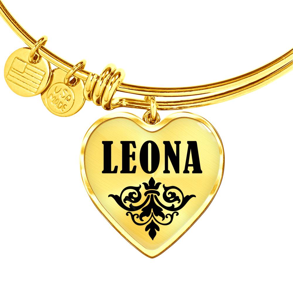 Leona v01 - 18k Gold Finished Heart Pendant Bangle Bracelet