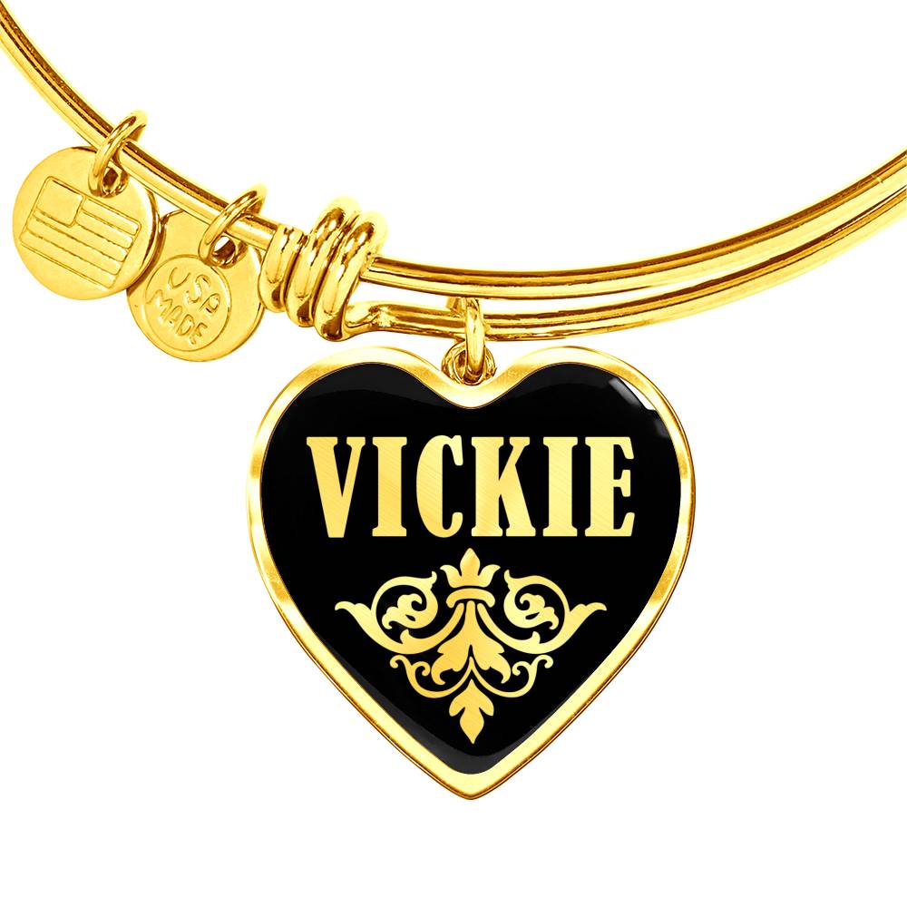 Vickie v02 - 18k Gold Finished Heart Pendant Bangle Bracelet
