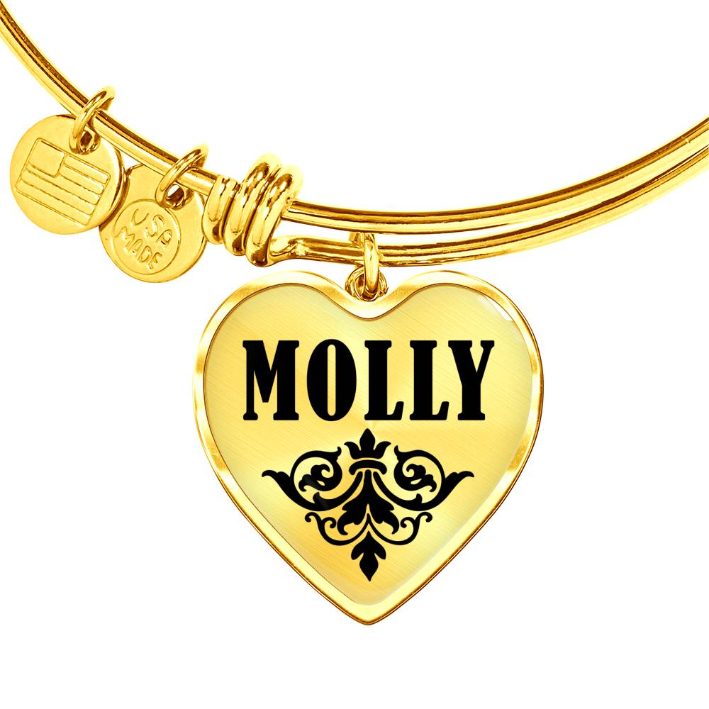 Molly v01 - 18k Gold Finished Heart Pendant Bangle Bracelet