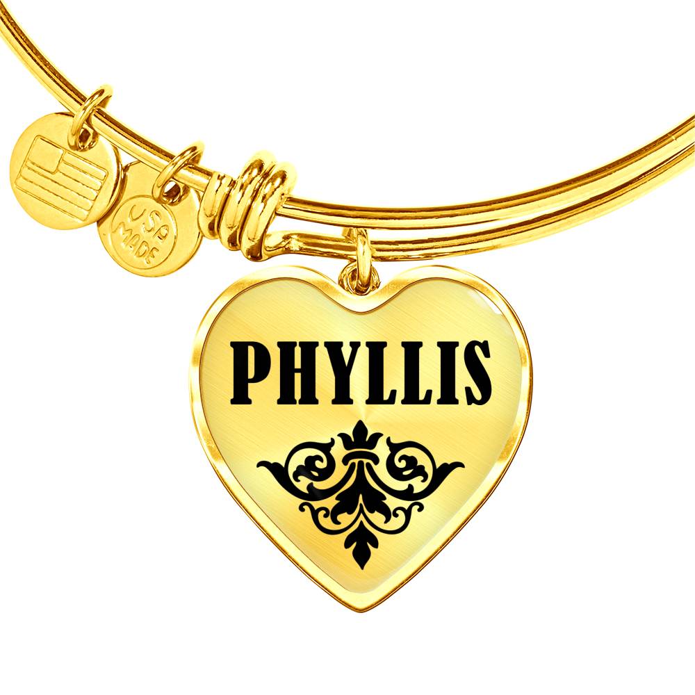 Phyllis v01 - 18k Gold Finished Heart Pendant Bangle Bracelet