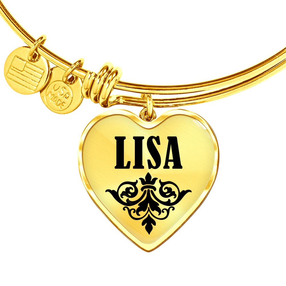 Lisa v01 - 18k Gold Finished Heart Pendant Bangle Bracelet