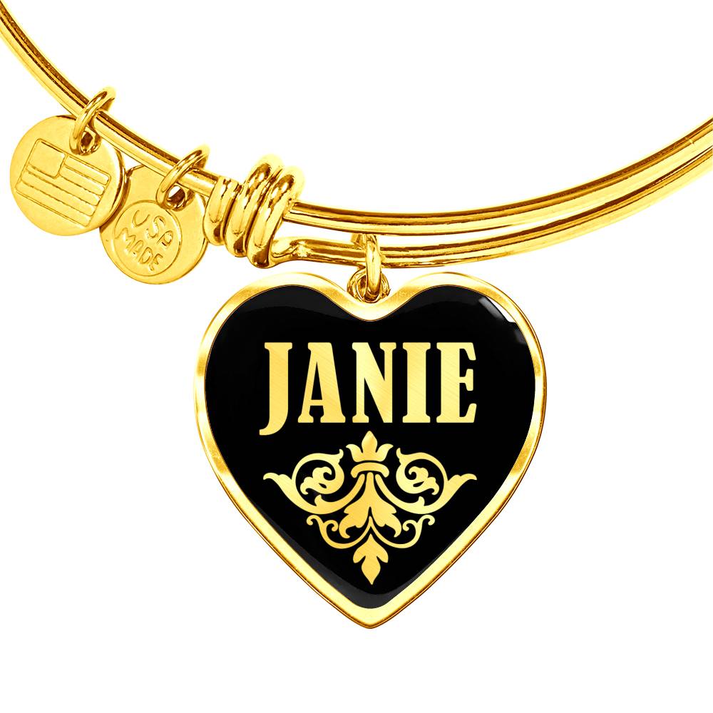 Janie v02 - 18k Gold Finished Heart Pendant Bangle Bracelet