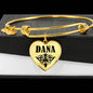 Dana v01 - 18k Gold Finished Heart Pendant Bangle Bracelet