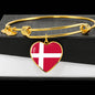 Danish Flag - 18k Gold Finished Heart Pendant Bangle Bracelet