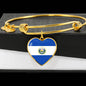 Salvadoran Flag - 18k Gold Finished Heart Pendant Bangle Bracelet