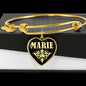 Marie v02 - 18k Gold Finished Heart Pendant Bangle Bracelet