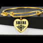 Sheri v01 - 18k Gold Finished Heart Pendant Bangle Bracelet