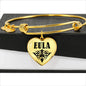 Eula  v01 - 18k Gold Finished Heart Pendant Bangle Bracelet