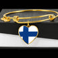 Finnish Flag - 18k Gold Finished Heart Pendant Bangle Bracelet
