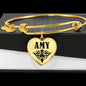 Amy v01 - 18k Gold Finished Heart Pendant Bangle Bracelet