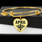 April v01 - 18k Gold Finished Heart Pendant Bangle Bracelet