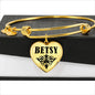 Betsy  v01 - 18k Gold Finished Heart Pendant Bangle Bracelet