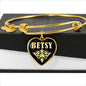Betsy v02 - 18k Gold Finished Heart Pendant Bangle Bracelet