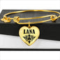 Lana  v01 - 18k Gold Finished Heart Pendant Bangle Bracelet