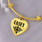 Casey  v01 - 18k Gold Finished Heart Pendant Bangle Bracelet