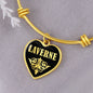 Laverne v02 - 18k Gold Finished Heart Pendant Bangle Bracelet