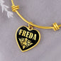 Freda v02 - 18k Gold Finished Heart Pendant Bangle Bracelet