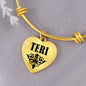 Teri  v01 - 18k Gold Finished Heart Pendant Bangle Bracelet