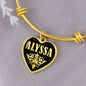Alyssa v02 - 18k Gold Finished Heart Pendant Bangle Bracelet