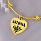 Antonia  v01 - 18k Gold Finished Heart Pendant Bangle Bracelet