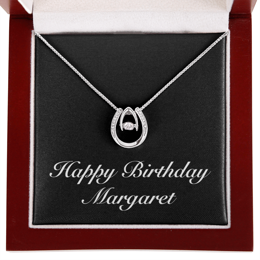 Happy Birthday Margaret v2 - Lucky In Love Necklace With Mahogany Style Luxury Box