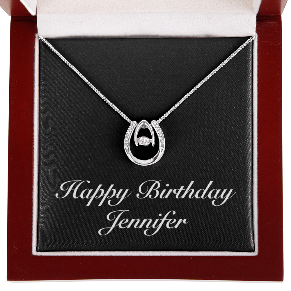 Happy Birthday Jennifer v2 - Lucky In Love Necklace With Mahogany Style Luxury Box