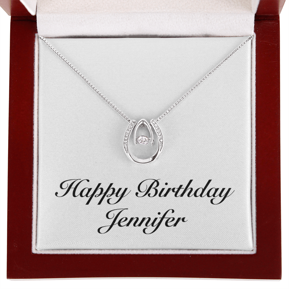 Happy Birthday Jennifer - Lucky In Love Necklace With Mahogany Style Luxury Box