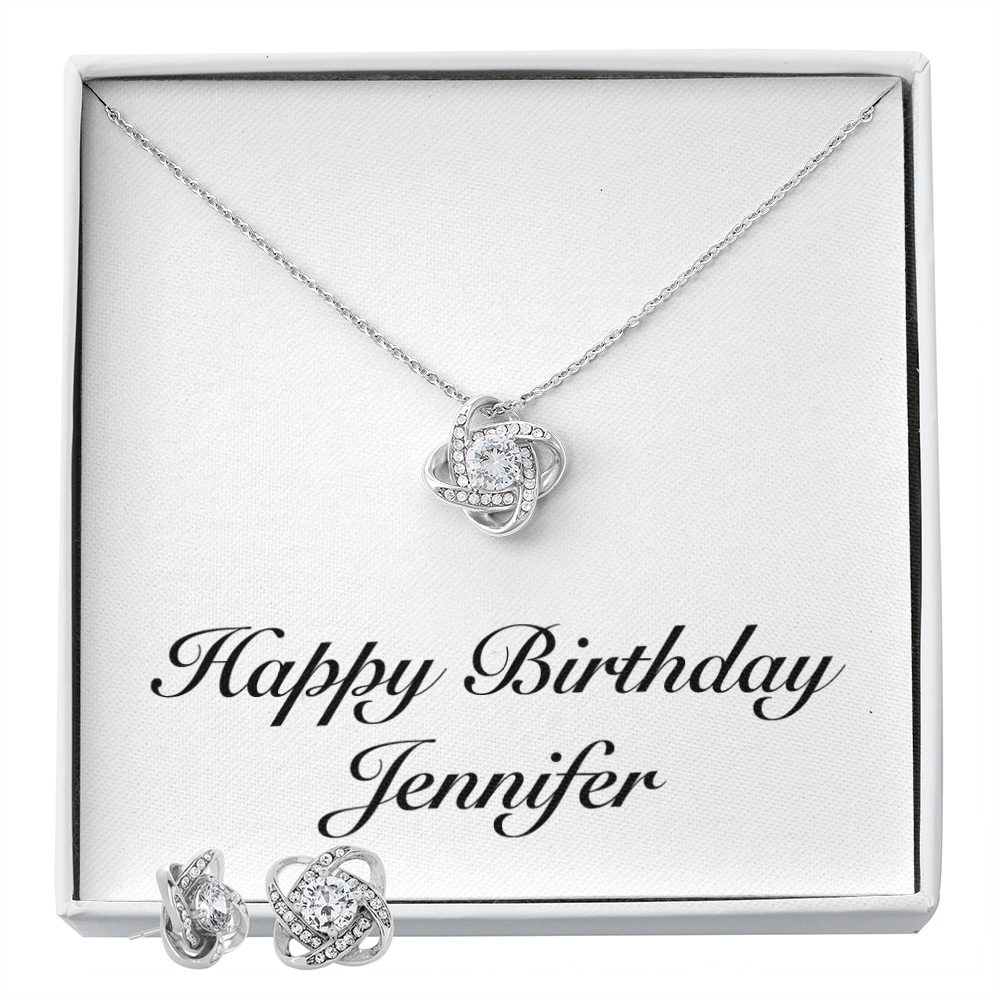 Happy Birthday Jennifer - Love Knot Necklace And Earrings Set