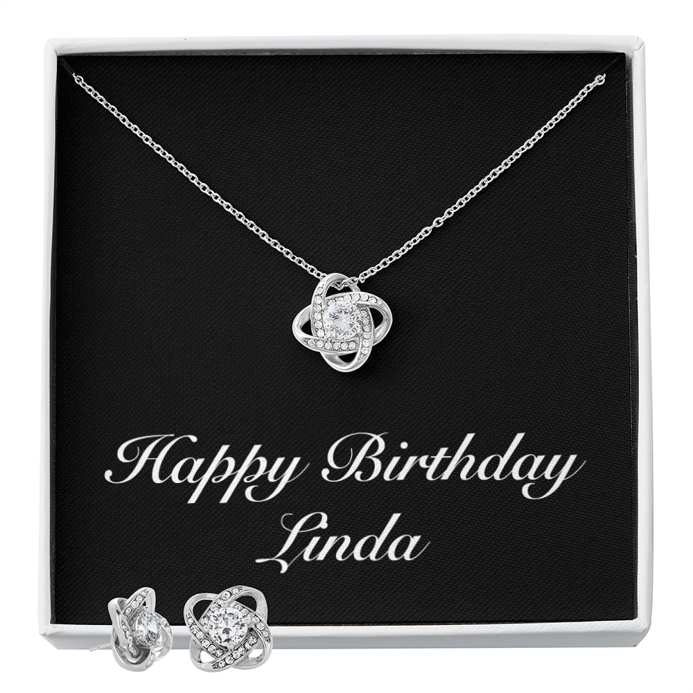 Happy Birthday Linda v2 - Love Knot Necklace And Earrings Set