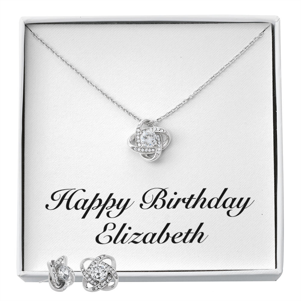 Happy Birthday Elizabeth - Love Knot Necklace And Earrings Set
