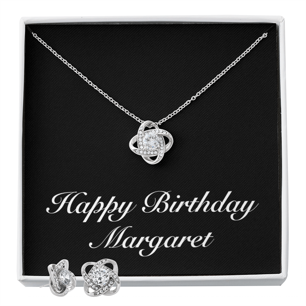Happy Birthday Margaret v2 - Love Knot Necklace And Earrings Set