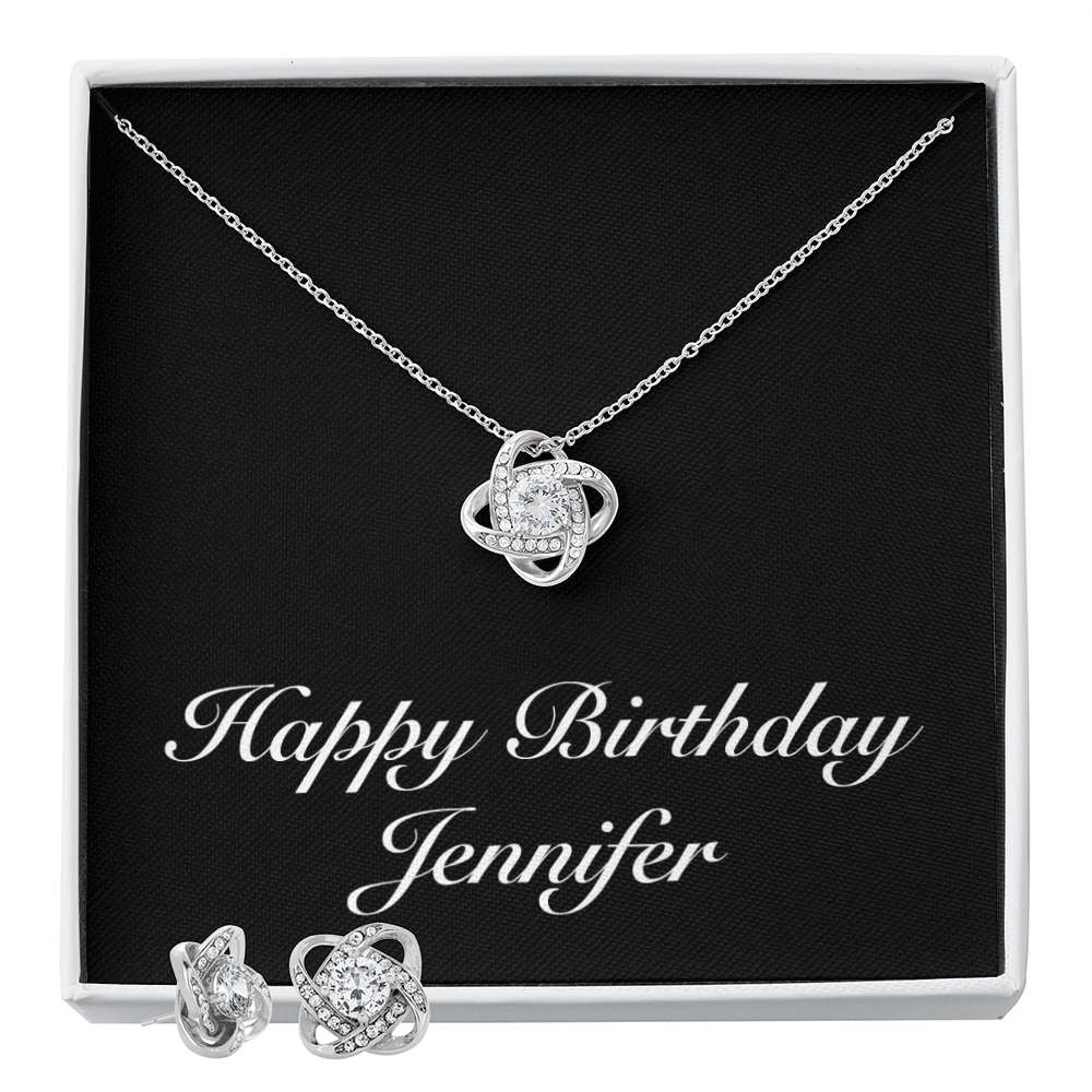 Happy Birthday Jennifer v2 - Love Knot Necklace And Earrings Set