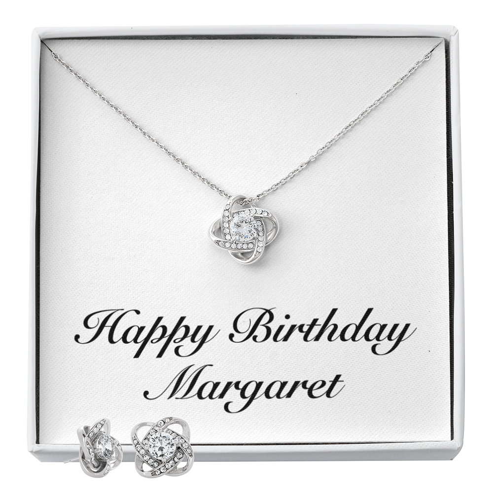Happy Birthday Margaret - Love Knot Necklace And Earrings Set