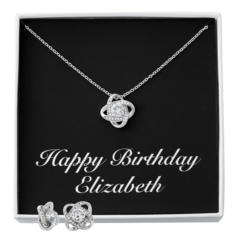 Happy Birthday Elizabeth v2 - Love Knot Necklace And Earrings Set