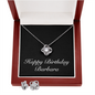Happy Birthday Barbara v2 - Love Knot Necklace And Earrings Set With Mahogany Style Luxury Box