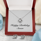 Happy Birthday Susan - Love Knot Necklace And Earrings Set With Mahogany Style Luxury Box