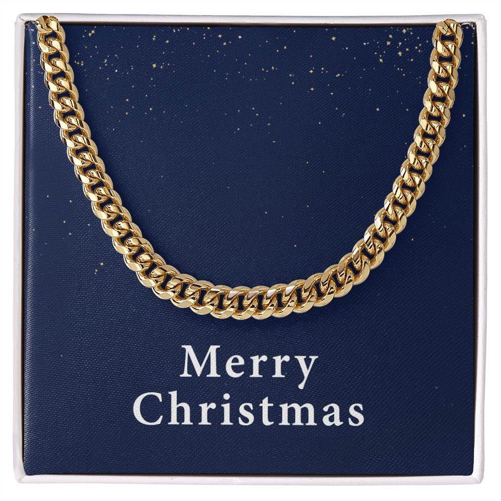 Merry Christmas v08 - 14k Gold Finished Cuban Link Chain