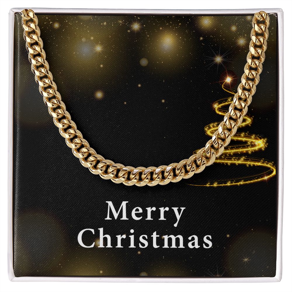 Merry Christmas v03 - 14k Gold Finished Cuban Link Chain
