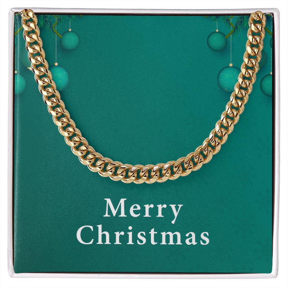 Merry Christmas v02 - 14k Gold Finished Cuban Link Chain