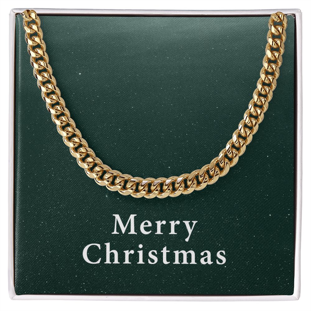 Merry Christmas v09 - 14k Gold Finished Cuban Link Chain