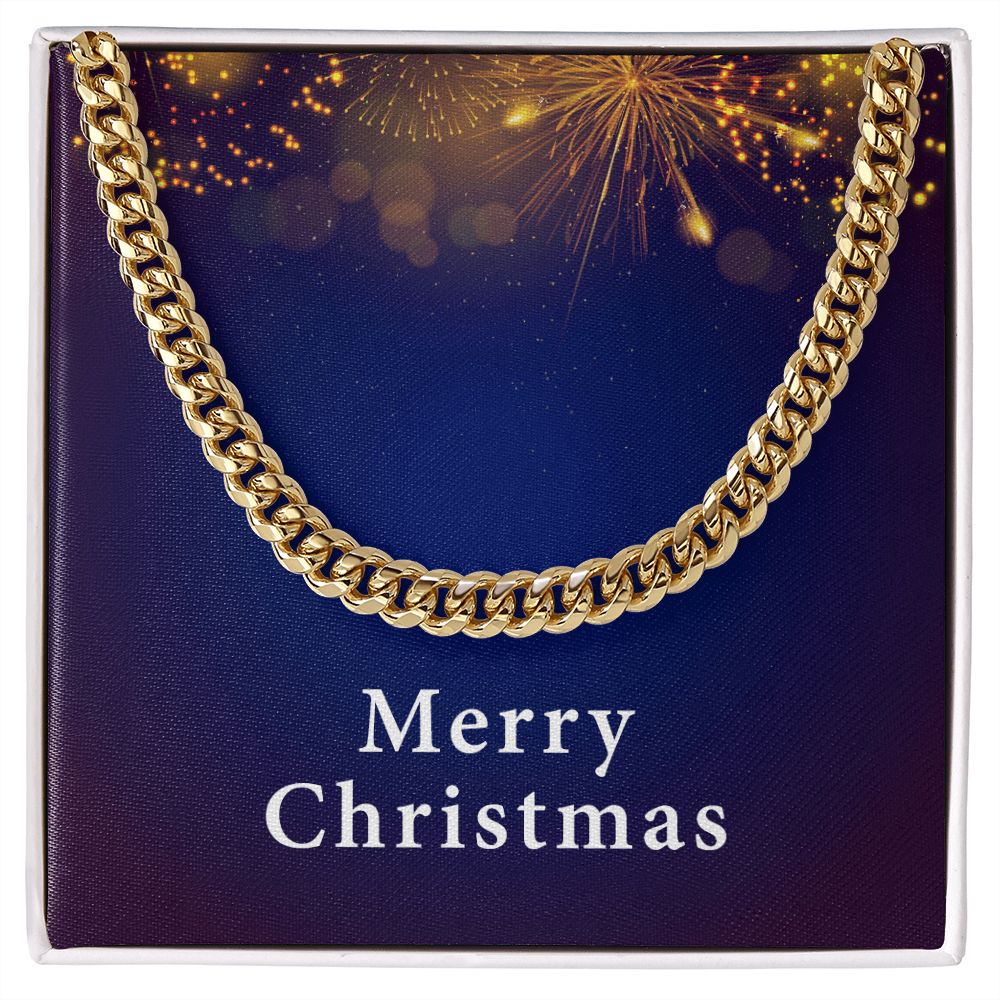 Merry Christmas v07 - 14k Gold Finished Cuban Link Chain