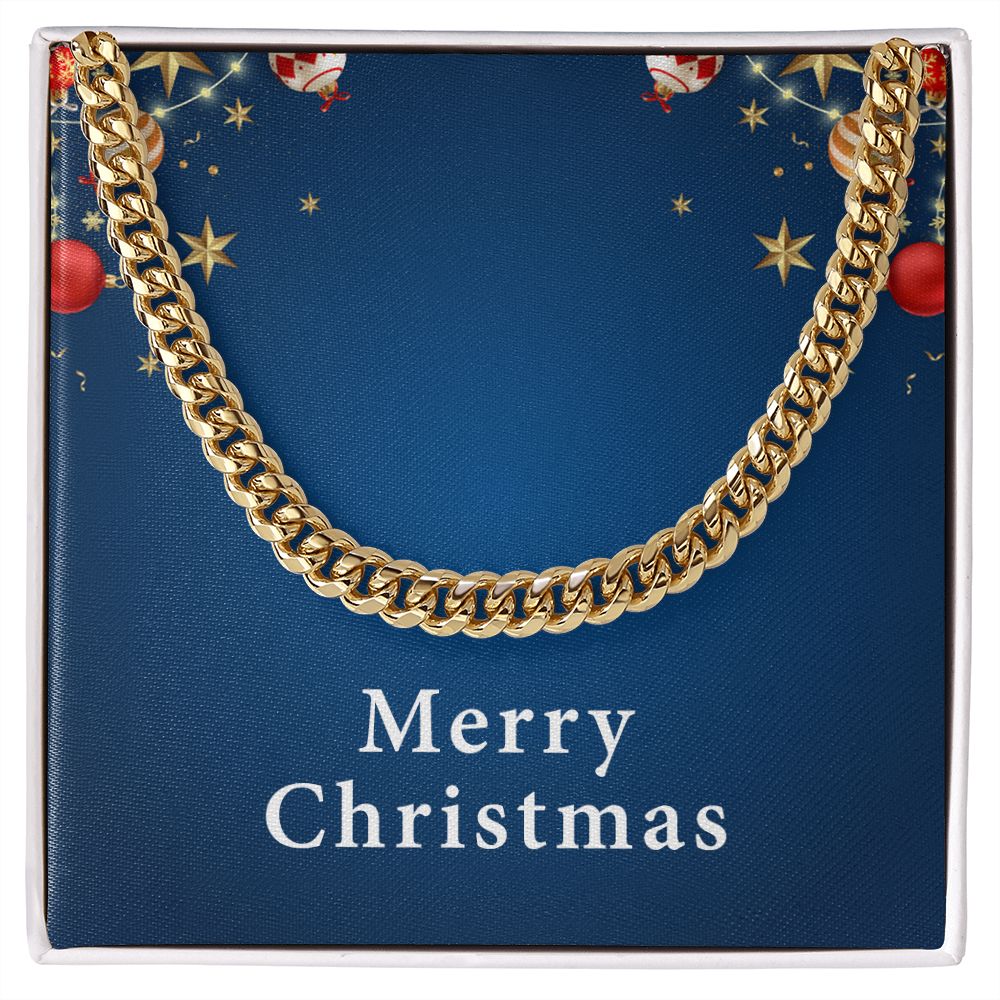Merry Christmas v01 - 14k Gold Finished Cuban Link Chain