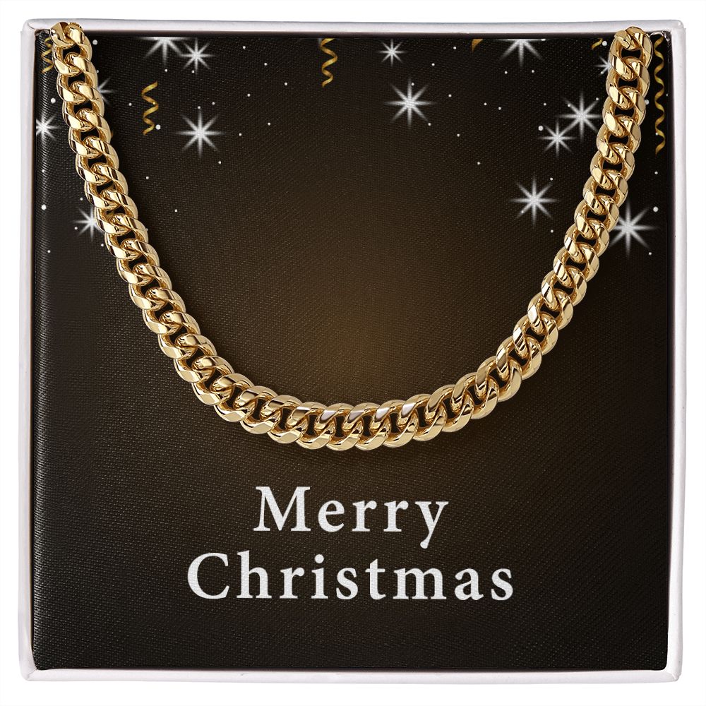Merry Christmas v06 - 14k Gold Finished Cuban Link Chain