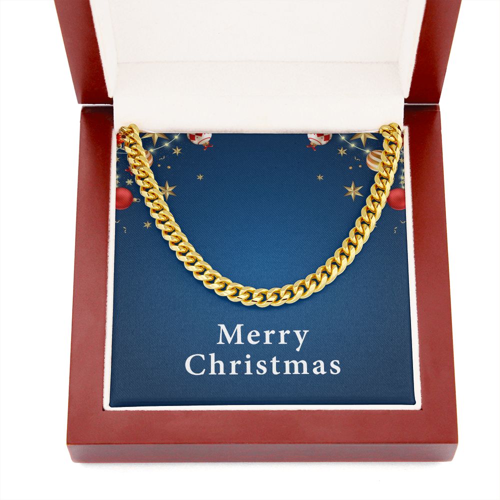 Merry Christmas v01 - 14k Gold Finished Cuban Link Chain With Mahogany Style Luxury Box
